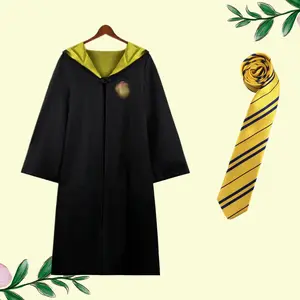 Classic Black Breathable Fabric Harry Potter Cosplay Costume Set - Wizard Robe, Anime Cloak Cape, Scarf, Tie, Glasses for Halloween Role Play Performance Clothes