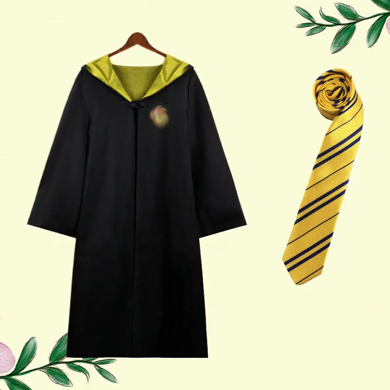 Harry Potter Cosplay Costume Set - Classic Black Breathable Fabric Wizard Robe, Anime Cloak, Matching Outfits, School (3 Pieces) Blue Cape + Tie + Scarf, Glasses for Halloween Role Play Performances (150*25cm), (Three Pieces) Blue Cape + Tie + Scarf
