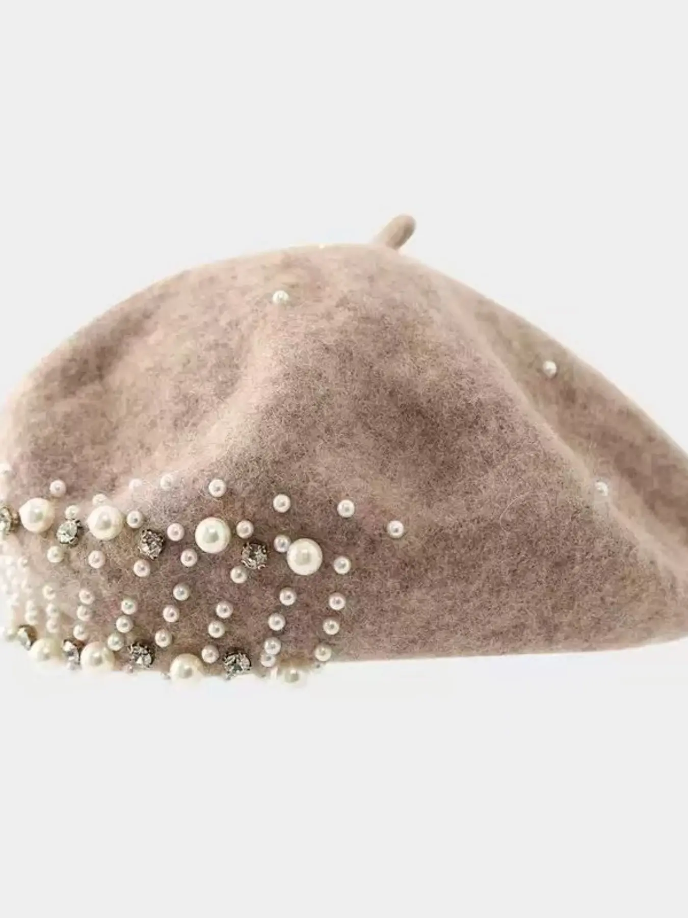 Korean Style Japanese Fashion Pearl Rhinestone Wool Bucket Hat, Casual Loose-Fitting Plain Pattern Hat, Versatile Accessory for Daily Wear