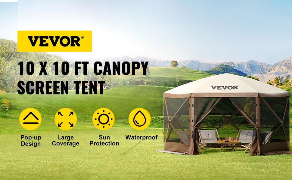 VEVOR Pop Up Gazebo Screen Tent, 6x6 ft Hexagon Pavilion with Mosquito Netting, Removable Wind Cloths & Mesh Windows for Patio and Outdoor Use