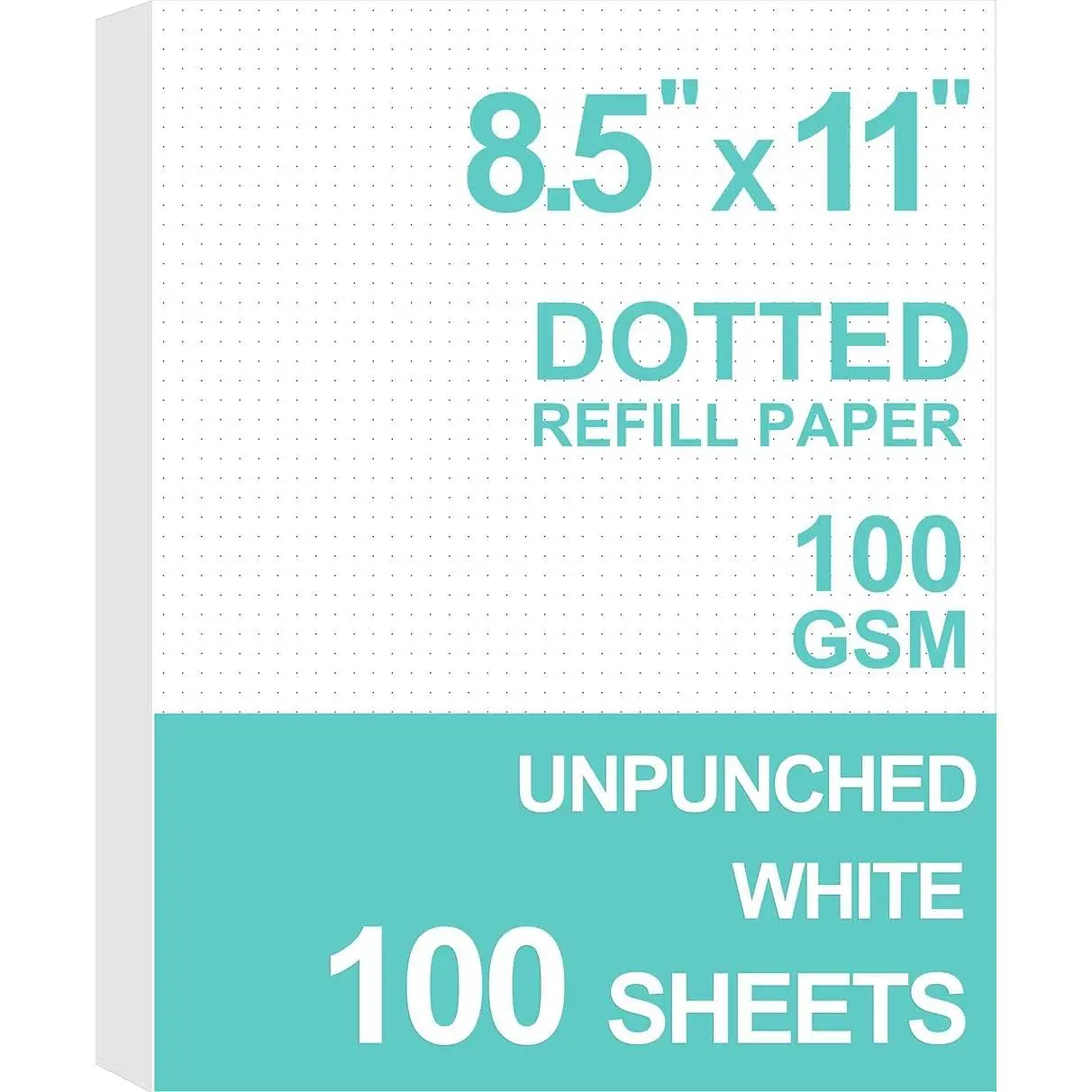 Letter Size Unpunched Dotted Refill Paper, Loose Leaf Filler Paper for Ring Binder/Disc Notebook Planner Inserts, 100gsm Dot Grid White Paper, 100Sheets/200Pages, 8.5'' x 11''