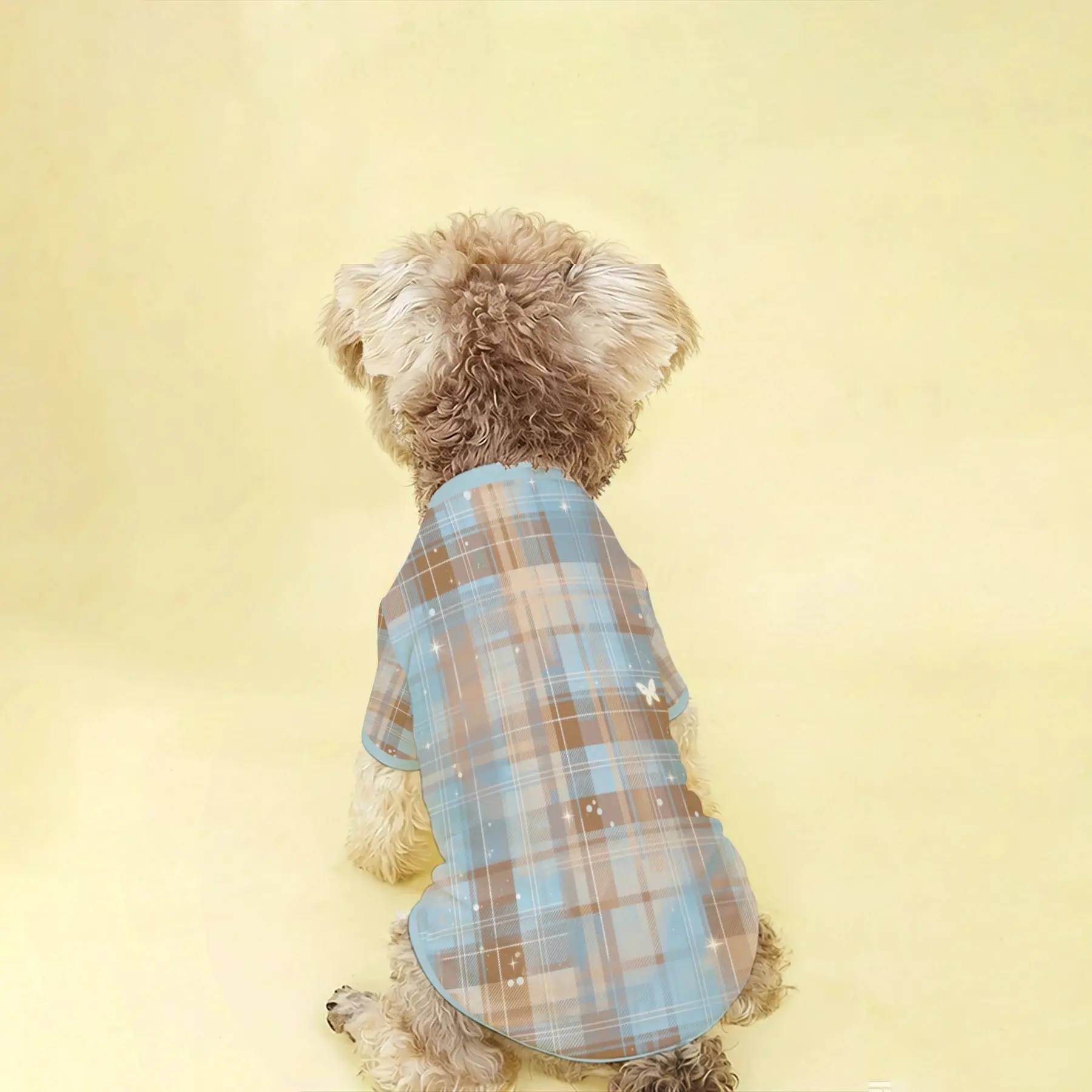 1pc All Season Pet Clothes, Blue Retro Print, Soft Breathable Lightweight, Cute Short Sleeve T-Shirt for Dogs and Cats, Daily Wear