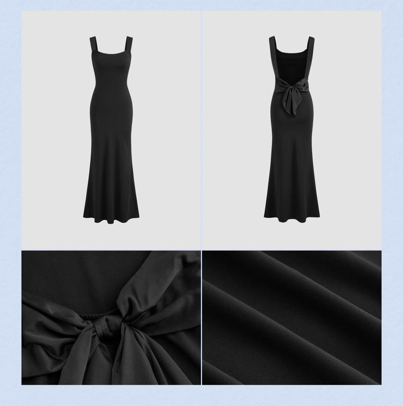 Cider [size 0-10] Scoop Neckline Solid Bowknot Backless Maxi Dress