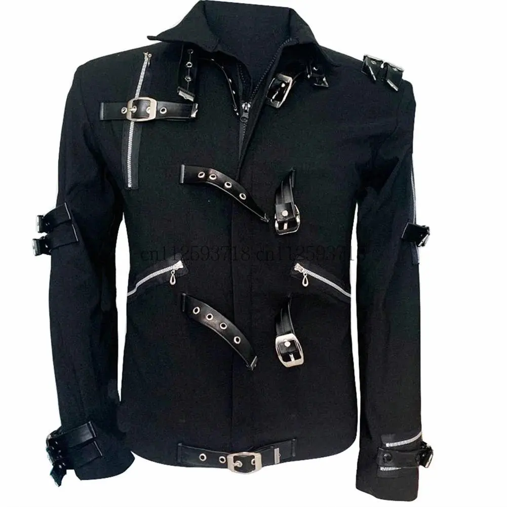 Impersonator Michael Jackson BAD Concert Jacket with Punk Rivet Black Outwear for Men