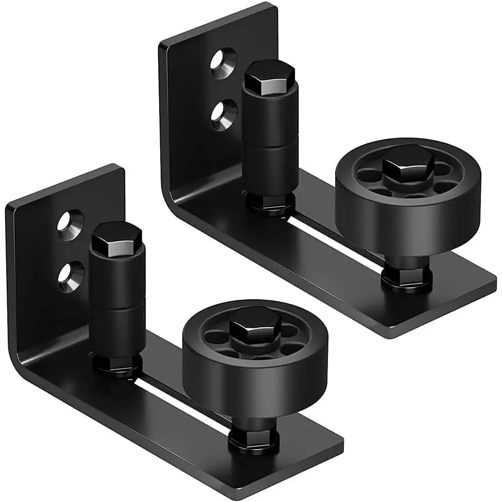 2-Pack Wall Mount Barn Door Floor Guide with Stay Roller, 8 Setup Options, Flush Bottom, Black Powder Coat, Felt Strip, Countersunk Holes (706-2 Pack)
