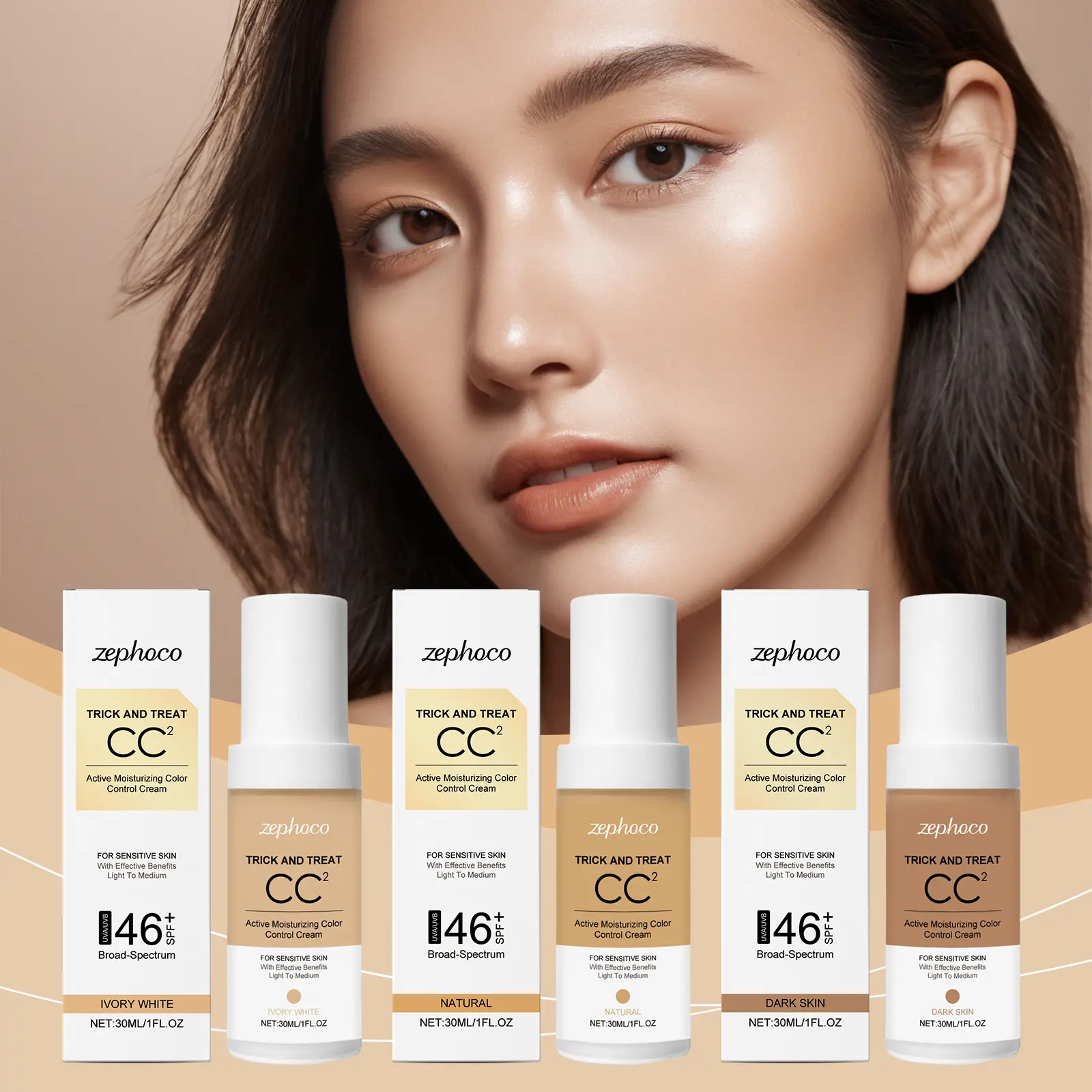Travel Portable Zephoco Moisturizing Coverage Foundation, Light Non-Greasy Hydrate Complexion Soft Matte Translucent All-Day Flawless Makeup