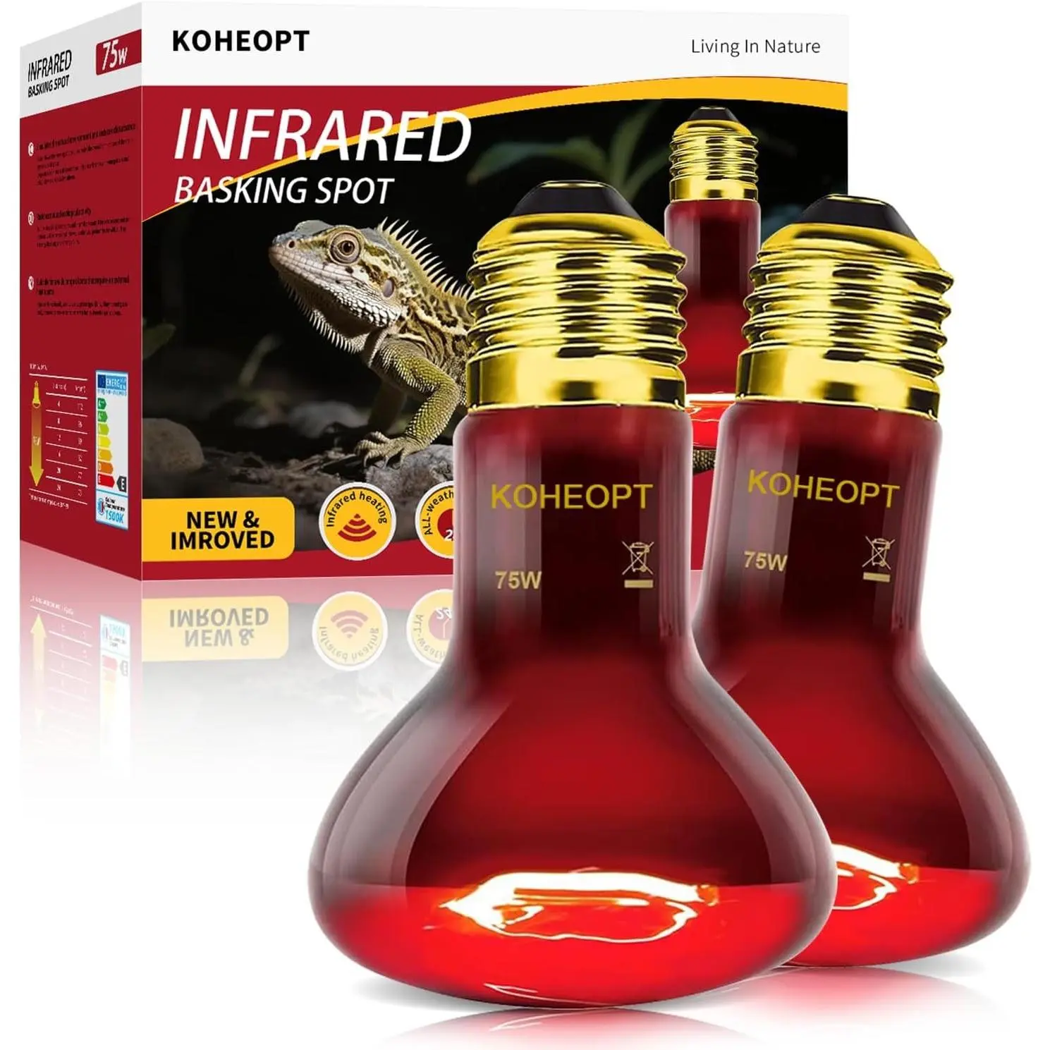 75W Reptile Heat Lamp Bulb, Infrared Heat Emitter Red Heat Lamp for Reptile Amphibian, Infrared Basking Spot Light Bulb,Red Heat Lamp for Chickens、Lizards、Snakes、Turtles 2-Pack