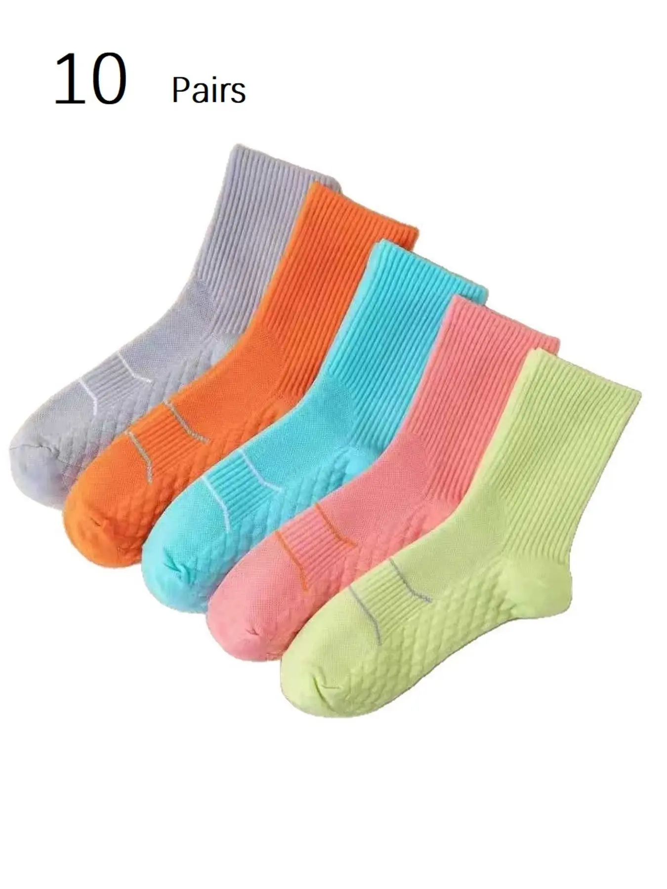 10 Pairs Women's Sports Socks, Casual Running Breathable Moisture-Wicking Mid-Calf Socks, Sweat Absorbing, Anti-Foot Odor, Foot Massage Function