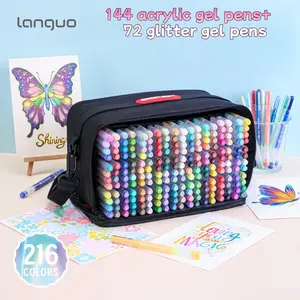Languo 216 Color Gel Pen Set, 72 Sparkle + 144 Acrylic Pens, 1.00mm Tip, Portable Case, Ideal for Art, DIY, Notes, Coloring, Games