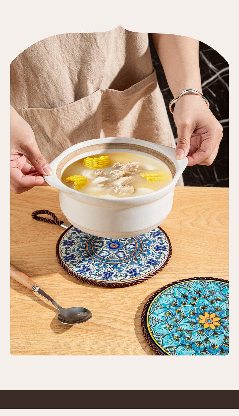 Retro Heat Resistant Mat for Cast Iron Enamel Dutch Oven Ceramic Tableware Non-Slip Kitchen Heat Insulation Pad for Dining Table Plate Heat Protection