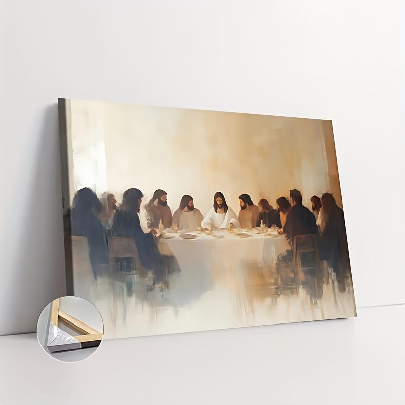 Framed Christian Last Supper Wall Art - Jesus and Twelve Disciples Oil Painting Print, Religious Home Decor for Bedroom, Living Room, or Office