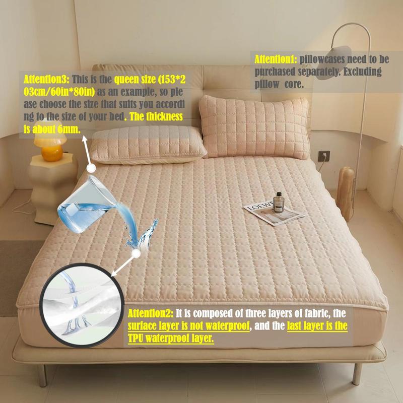 Solid Color Waterproof Plaid Textured Fitted Sheet, Soft Simple Bedding Quilted Mattress Cover for Bedroom, Pillow Case without Filler, Summer Bedroom Decor, Protective Sheets Solid Color Waterproof Plaid Textured Fitted Sheet, Soft Simple Bedding Quilted Mattress Cover for Bedroom, Pillow Case without Filler, Summer Bedroom Decor, Protective Sheets