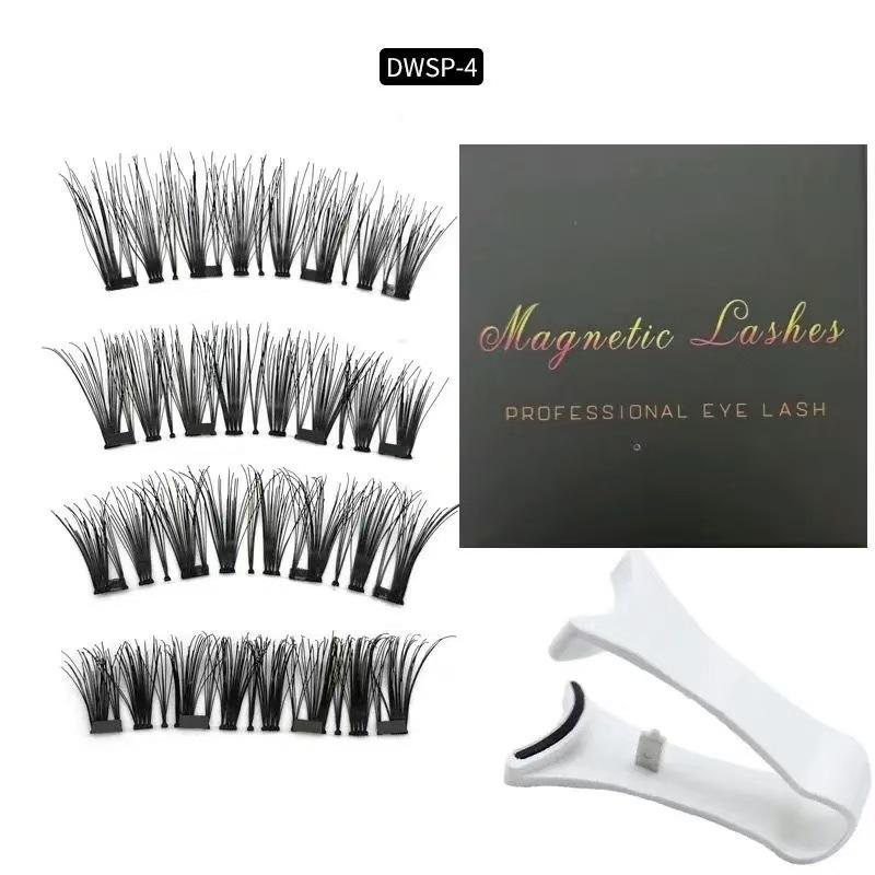 TikTok Trending 4 Magnet 3D Magnetic Eyelashes No Glue Ultra Thin Lightweight Natural Look Reusable Eye Lashes for Beginners