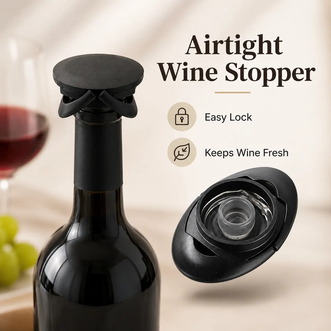 [Buy 1 Get 1 Free]Creative Plastic Wine Bottle Stopper. Hand push airtight seal cap keeps champagne and red wine fresh after opening. Portable simple wine saver plug, practical bar & kitchen accessory for daily use.