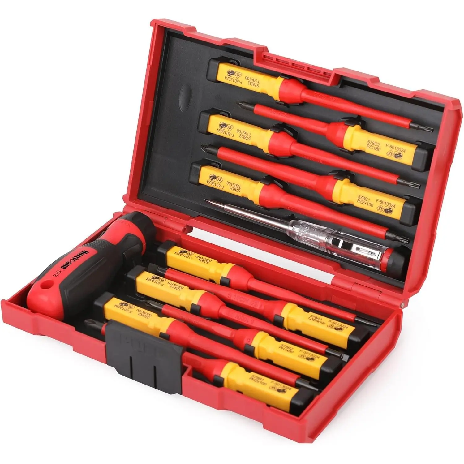 13 Piece 1000V Electrician Screwdriver Set, Cr-V Tip.4 slotted, 2 Pozidriv, 3 Torx, 1 electroprobe, and 1 handle.for & Home Repair
