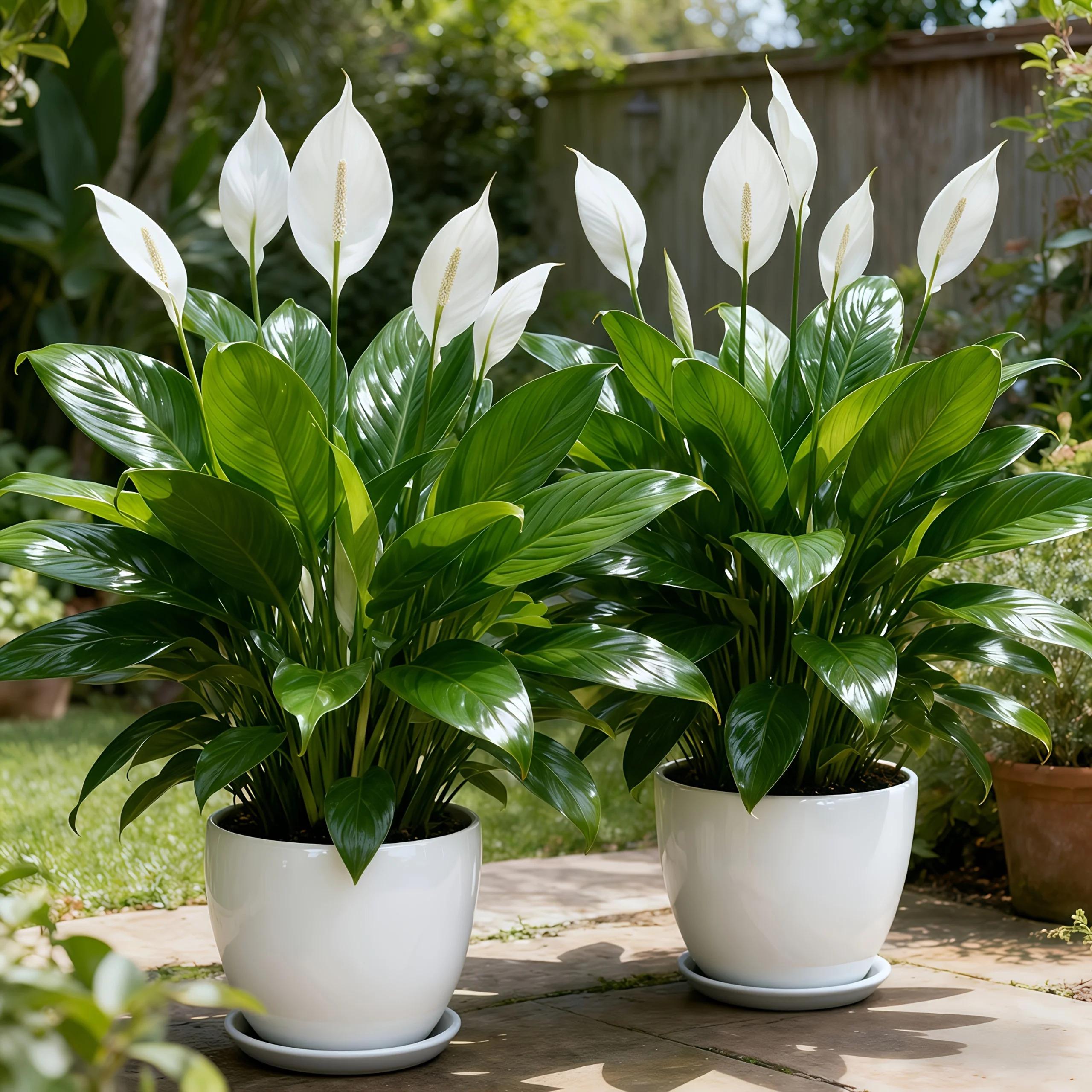 Low-Maintenance Artificial & White Peace Lily Flowers with Green Leaves - Realistic Outdoor Plant Suitable for Home