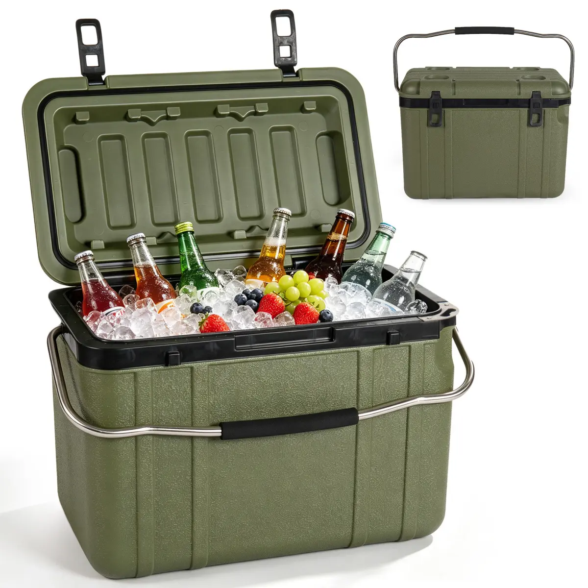 Aobtkel25 Quart Green Cooler, Ultra-Light Insulated Ice Chest – Heavy-Duty Hard Shell Cooler with 5-7Days Ice Retention for Camping, Tailgating, Job Site & Outdoor Adventures