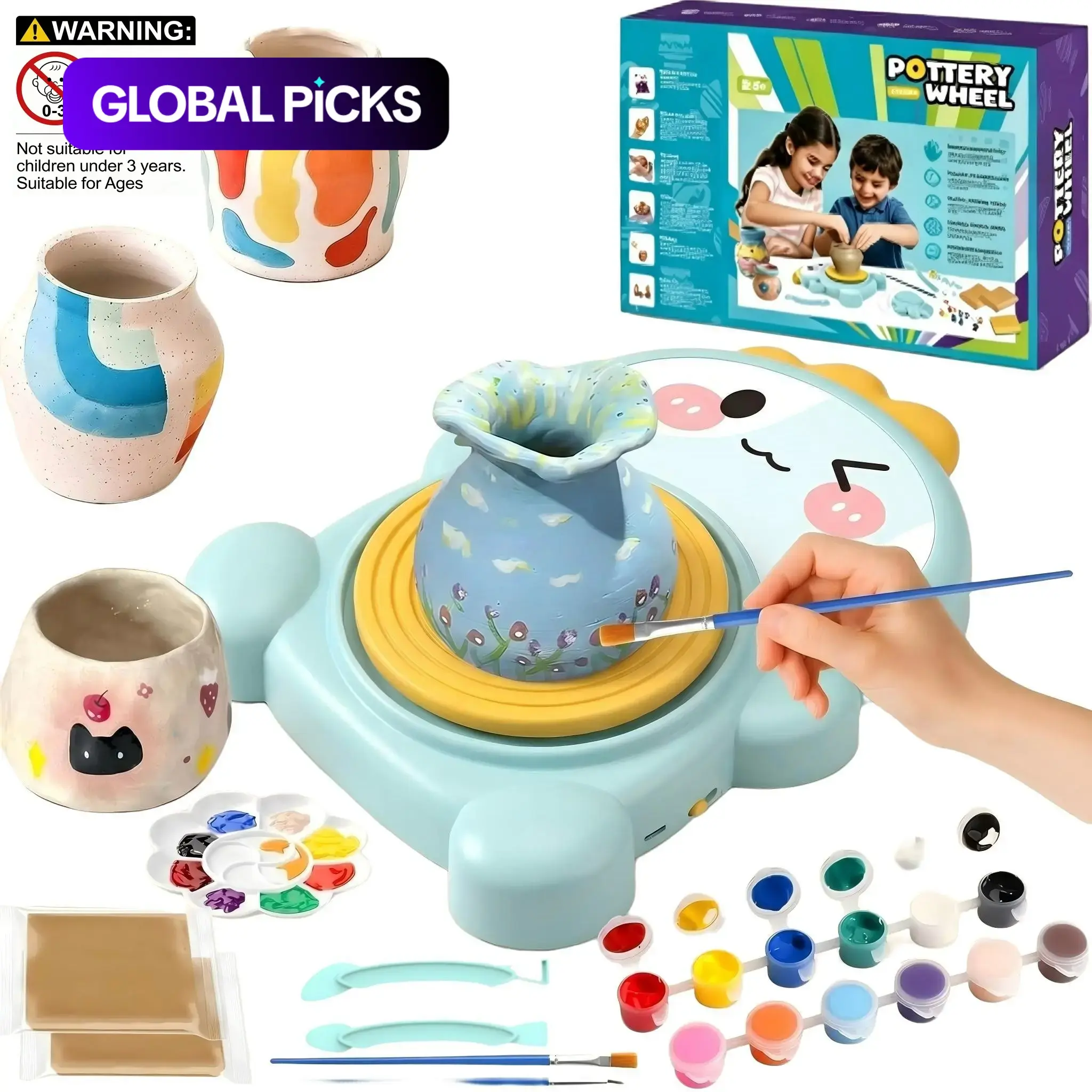 Pottery Wheel Machine Set with Foot Pedal, Complete DIY Pottery Art Craft Kit, Air-Dry Clay Included, Creative Birthday Gift for Boys and Girls, Ages 6-12