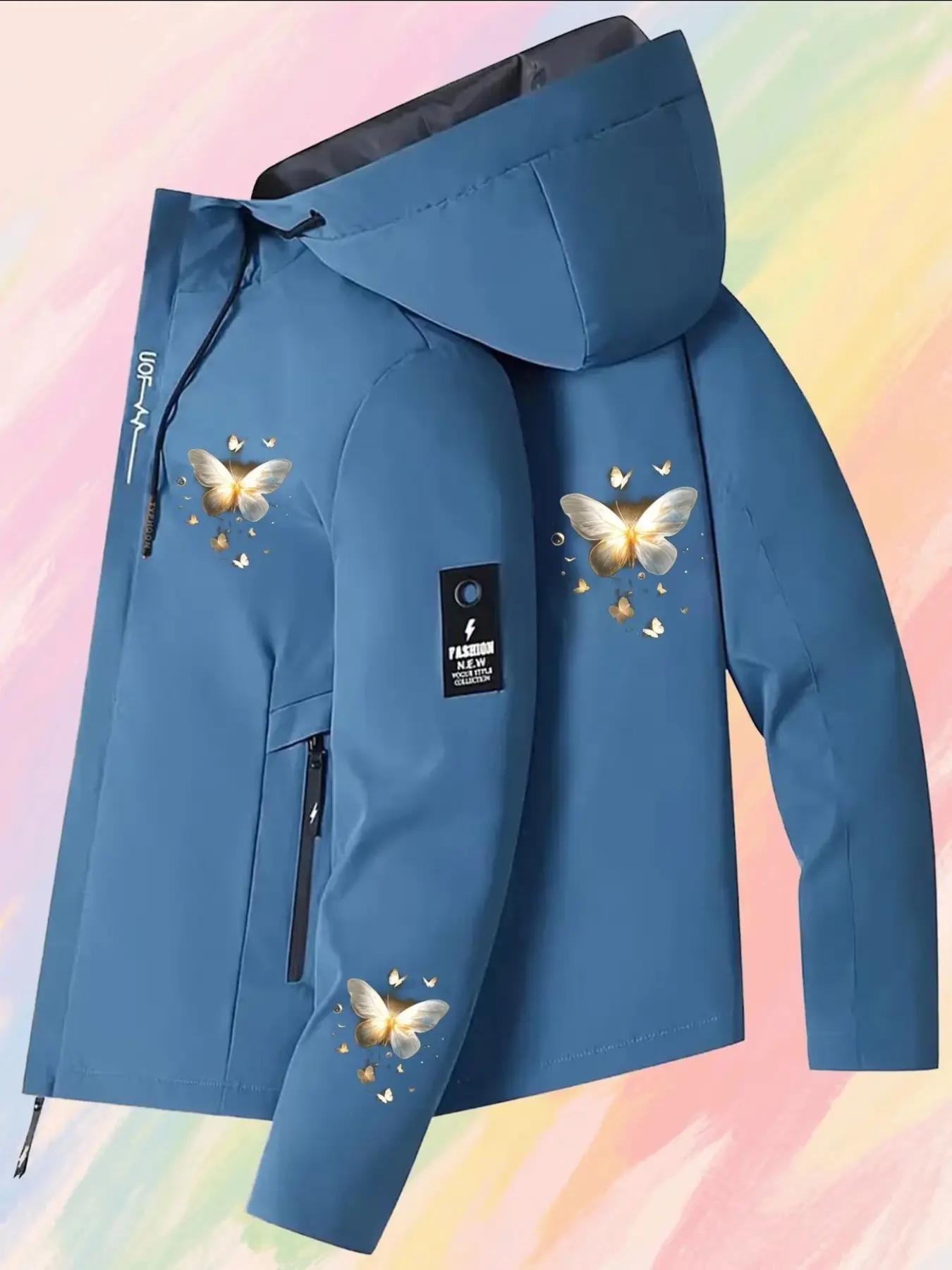 Unisex Lightweight Jacket, Butterfly Print, Traditional & Fashionable, Hooded Design, Loose Fit, Spring & Fall Outerwear