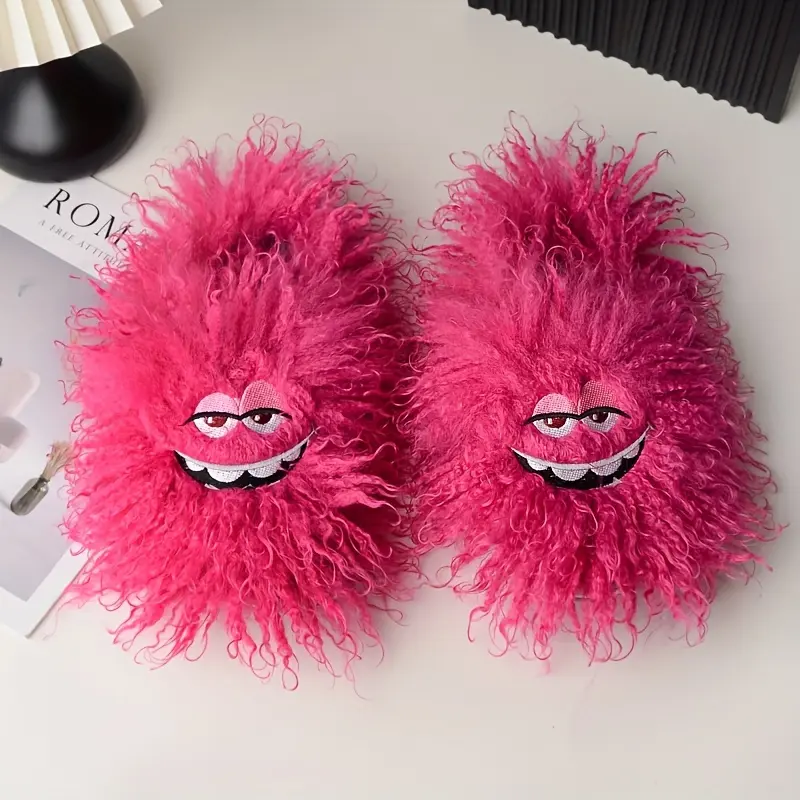 Hot-selling New Fashion Slippers, Beautiful Faux Fur Slippers, Warm and Comfortable Plush Slippers, Non-slip Indoor Slippers, Women Shoes Black