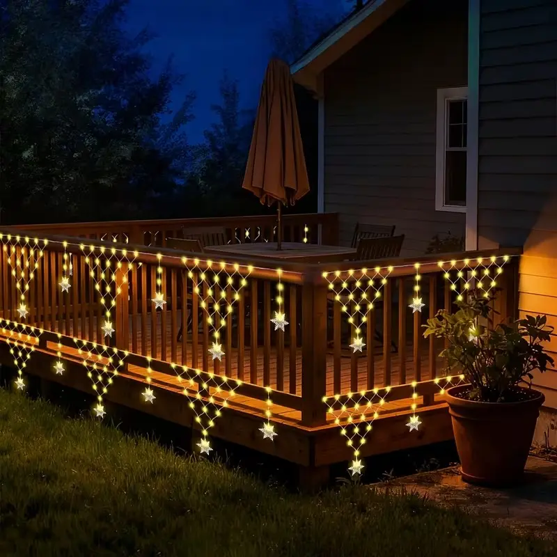 Solar Christmas LED String Lights, Snowflake Pendant Design, 8 Modes, Outdoor Decor, Garden, Roof, Tent, Holiday Lighting