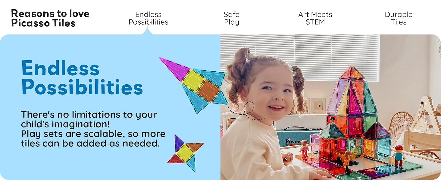 PicassoTiles 100 Piece Set 100pcs Magnet Building Tiles Clear Magnetic 3D Blocks Construction Playboards, Creativity Beyond Imagination, Inspirational, Recreational, Educational Conventional