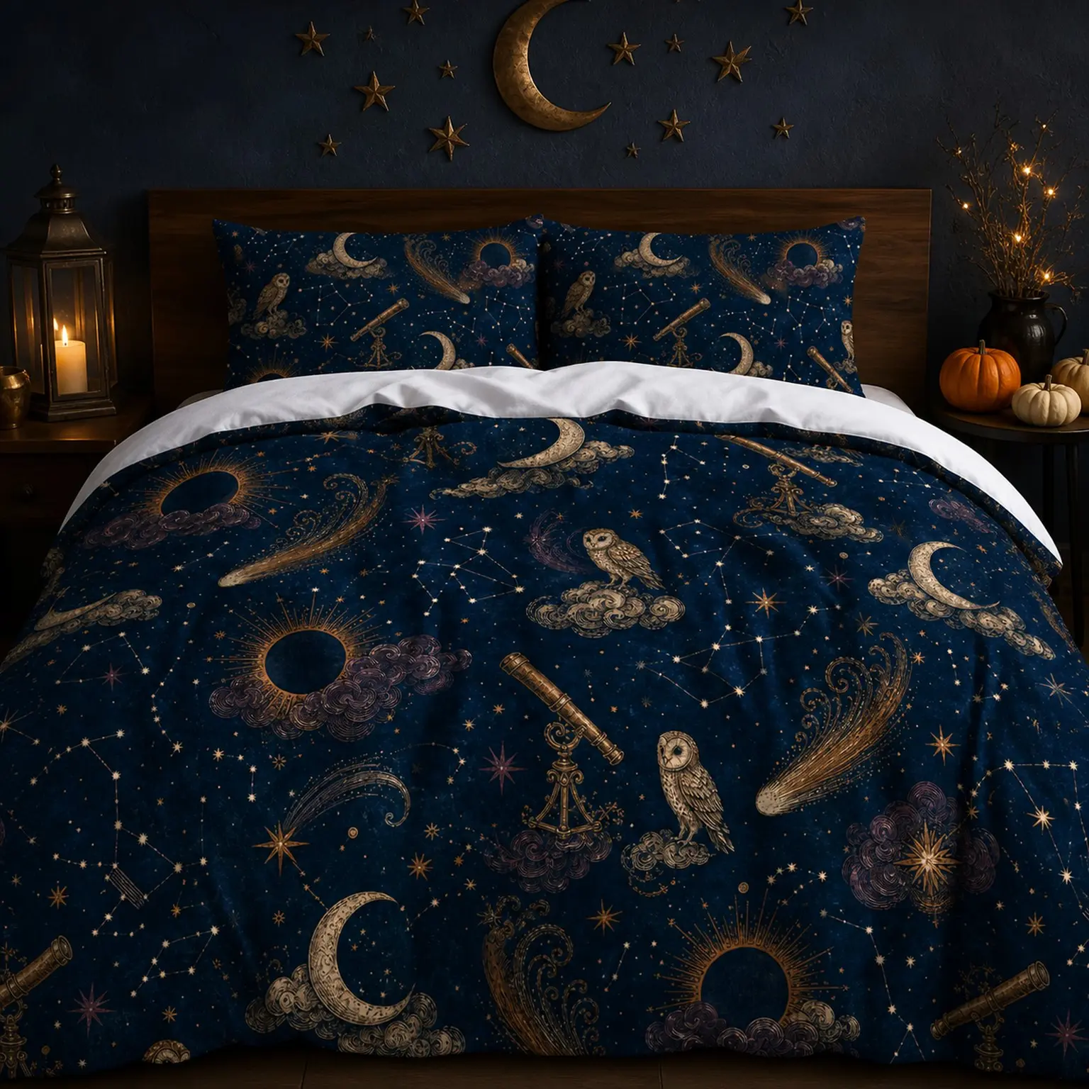 3pc Digital Print Bedding Set, Soft Breathable Starry Series Moon Stars, All Seasons, Zip Closure, Includes 1 Duvet Cover and 2 Pillowcases