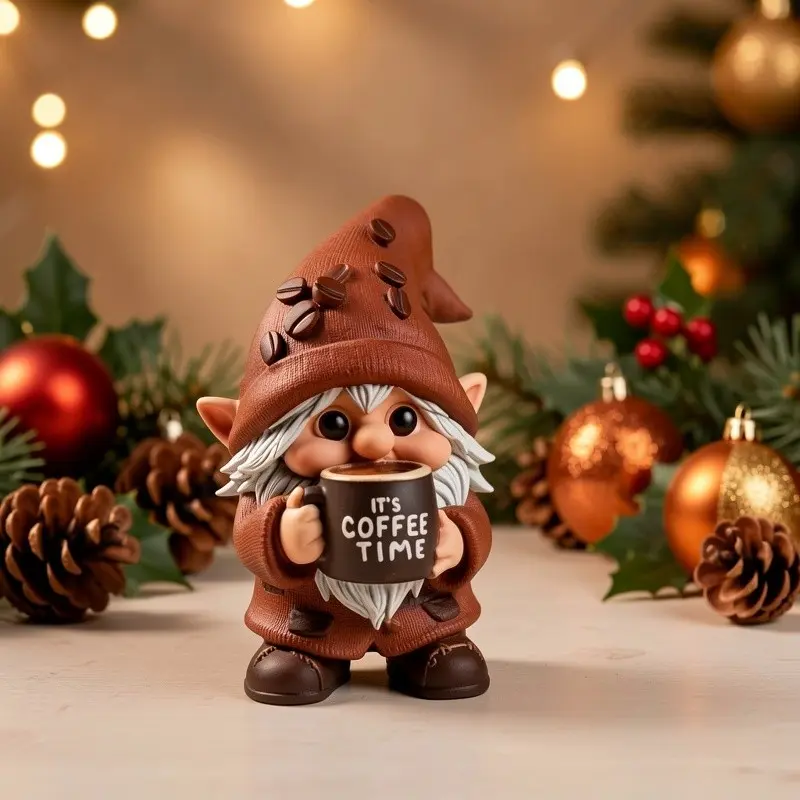 Coffee Drinking Dwarf Figurine, Small Resin Craft Decorative Ornament, Home Desktop Decoration, Cute Miniature Sculpture
