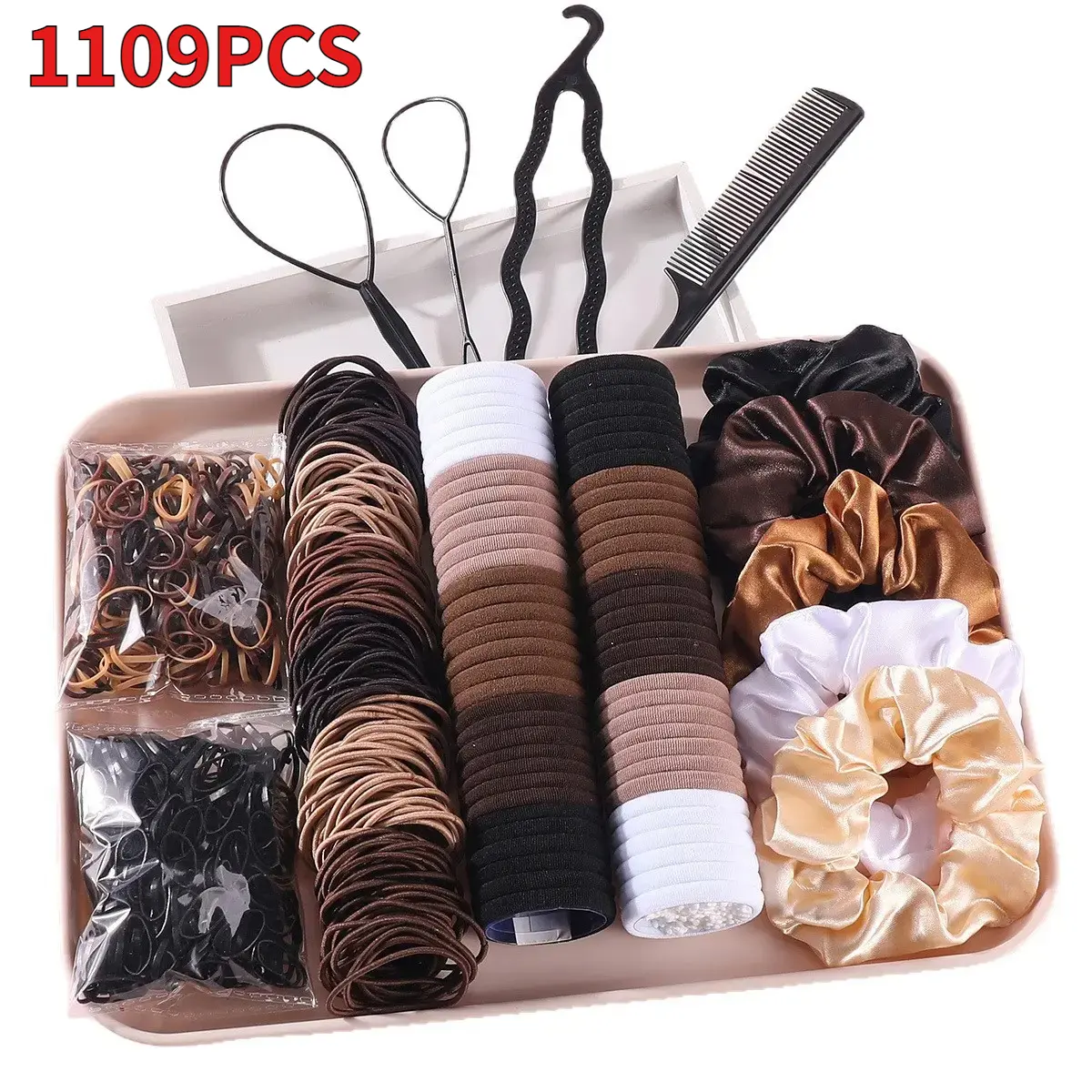1109-Piece Multicolor Morandi Hair Accessory Set, High Elastic Ponytail Bands & Hair Elastics With Hair Comb, All-In-One Daily Hairstyling Essentials Kit