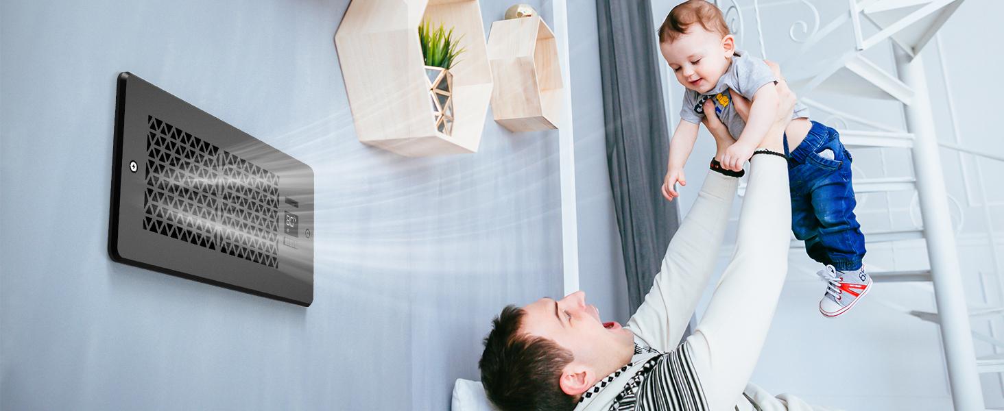 1/2-Pack Register Booster Fan for 4" x 10" Register Holes with Remote Control and Thermostat, 10-Speeds AC Vent Booster - Improves Heating&Cooling Airflow, Quiet Air Duct Fan for Wall