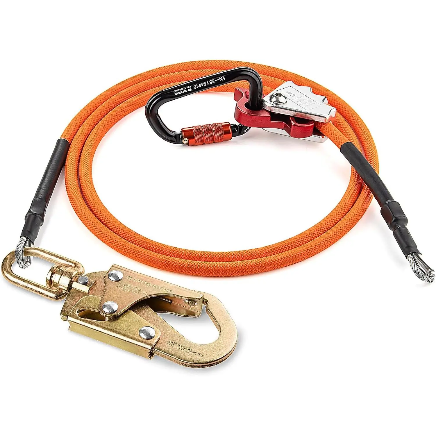 Steel Wire Core Flipline - 8ft Tree Climbing Lanyard 1/2" Steel | Arborist Flipline Lanyard Galvanized Cable Lanyard Kit with Swivel Snap Hook Triple Lock Carabiner Rope Grab Adjuster