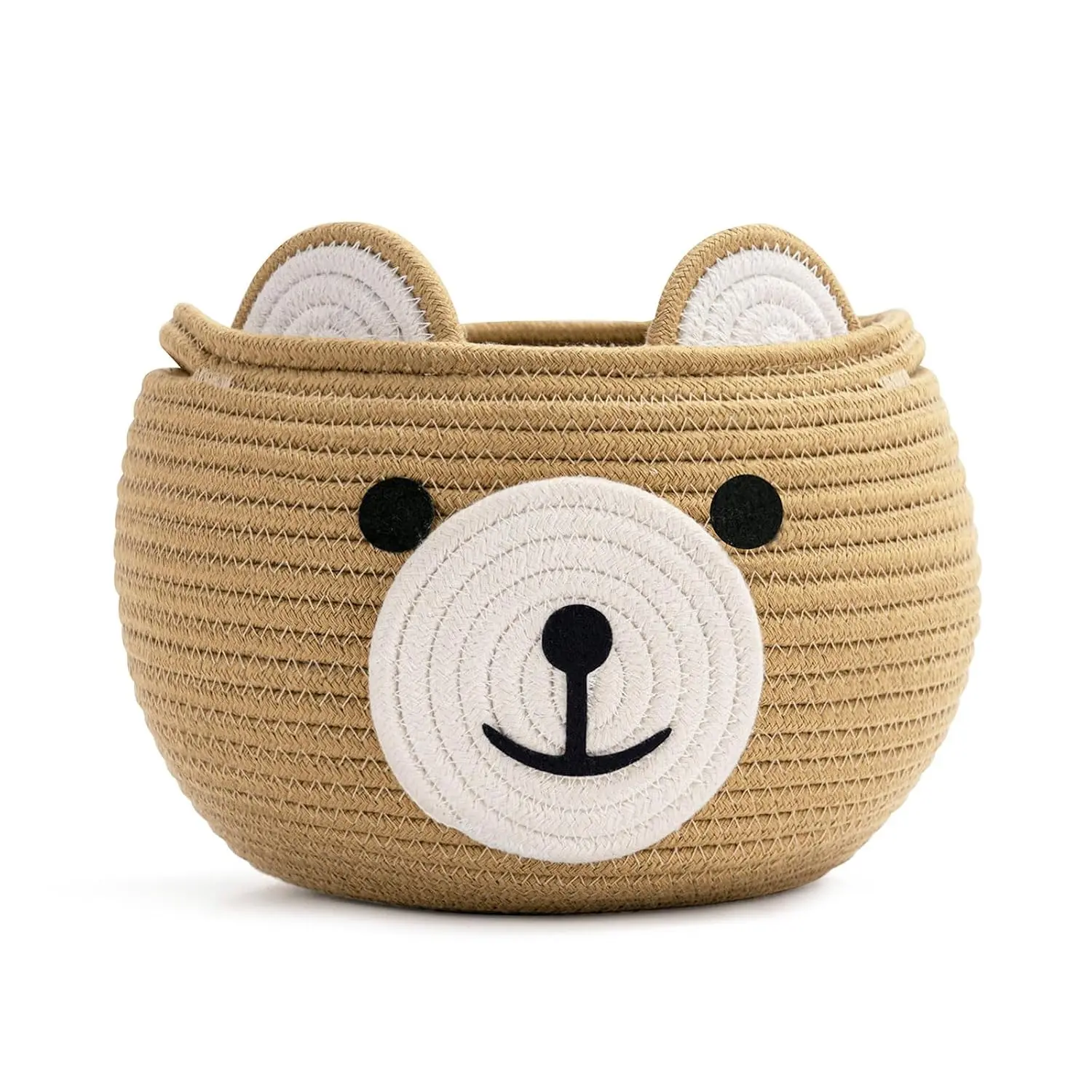 Cotton Rope Baby Basket for Nursery, Bear Gift Baskets for Kids, Empty Baby Shower Basket with Handles, Small Cute Animal Baskets, Brown, 10.5"D x 8.5"H