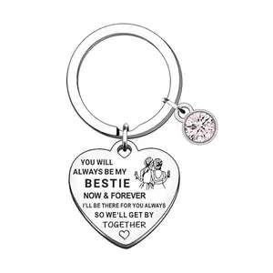 YS100 Personalized Engraved Text Love Round Brand Keychain Stainless Steel Lettering Keychain Gift for Family and Friends