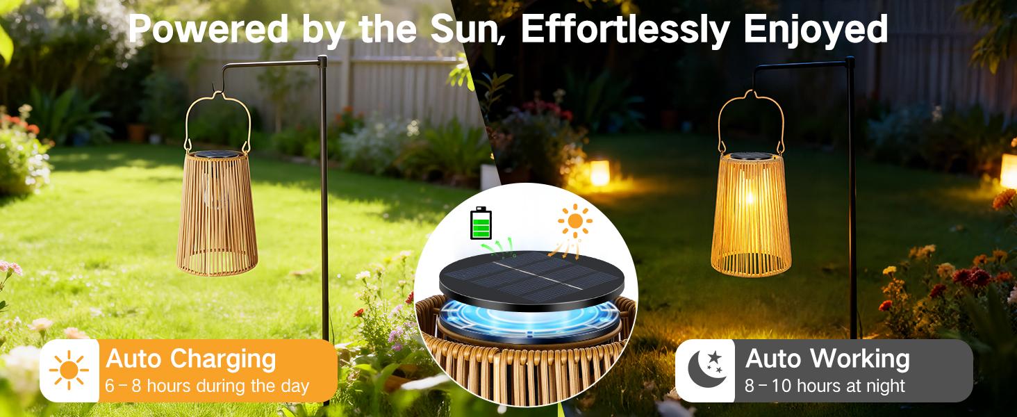 2 Pack Solar Lanterns Outdoor Waterproof, Hanging Rattan Woven Solar Lights with Auto On/Off, Decorative Gifts for Garden, Yard, Patio, Tree, Porch, Lawn, Pathway & Outside Tabletop Decor