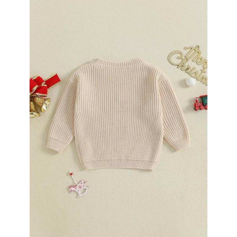 Infant Baby Girls Boy Knit Sweater Christmas Hat and Letter Embroidery Crew Neck Pullover Long Sleeve Tops 0-18 Months