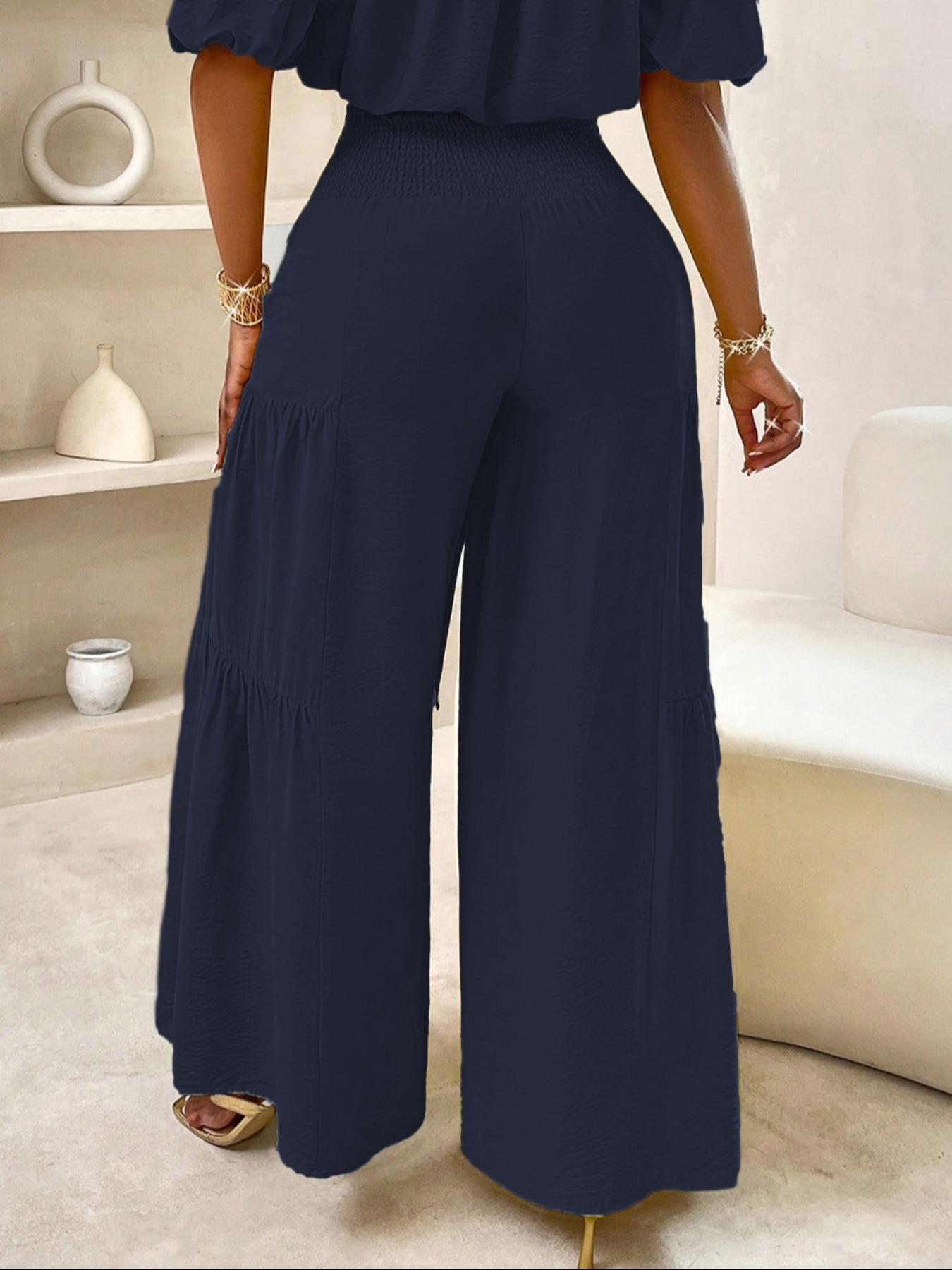 Women's Solid Color Flowy Wide Leg Pants, Casual Fashion Knot Front Trousers for Daily Wear, Ladies Bottoms for Summer