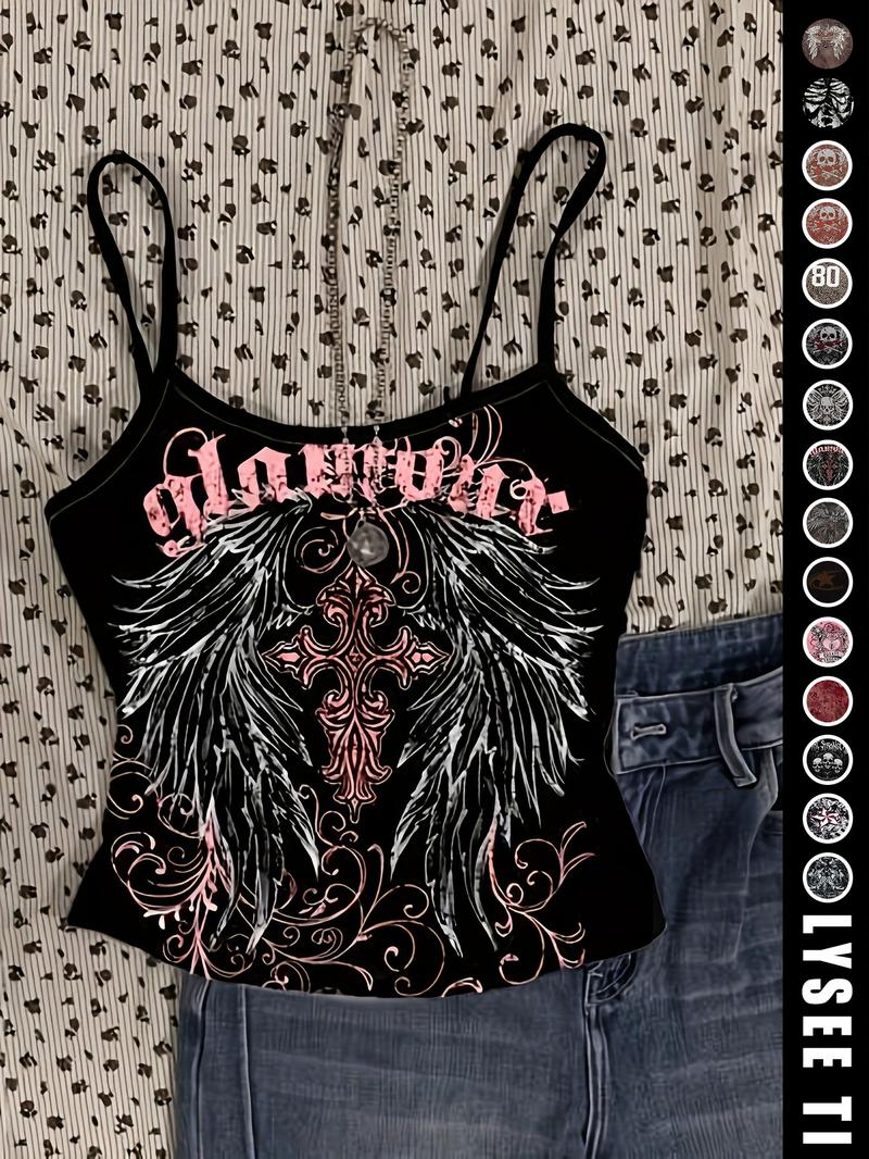 26 Valentine's Day Music Festival Rock Vintage American Skull Eagle Print Crop Top, Trendy Summer Vest for Women, Casual Slim-Fitting Fashion