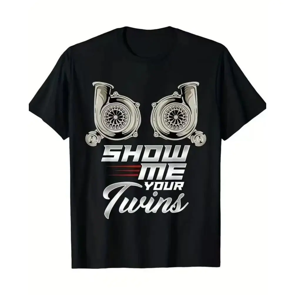Twin Turbo Racing Graphic T-Shirt, Funny Car Enthusiast Tee, Turbocharger Streetwear Shirt, Men’s Casual Cotton Short Sleeve Top, JDM Racing Style Outfit,#fyp#viral#outfit of the day#carlovers#turbolife