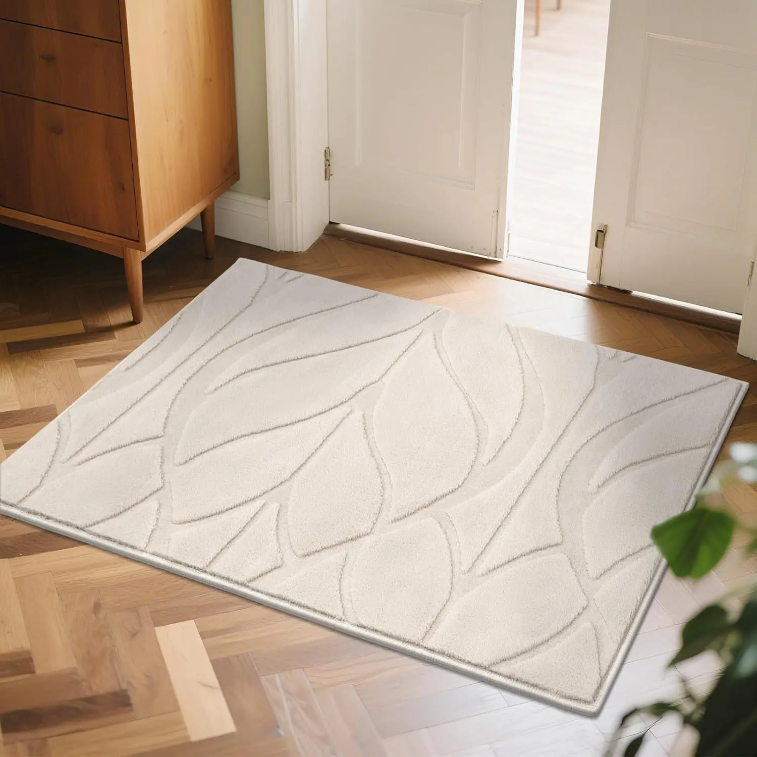 2x3Ft Small Rugs for Entryway, Non Slip Door Mat Indoor Entrance, Machine Washable High-Low Profile Entry Mat, Super Absorbent Front Door Rug for Bedroom Kitchen Bathroom  Room (Beige)