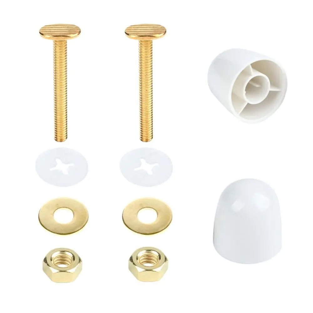 Toilet Flange Bolts, Universal Toilet Bowl to Floor Bolt and Cover Caps, 2 Pack Brass-Plated T-Bolts with Nuts & Caps