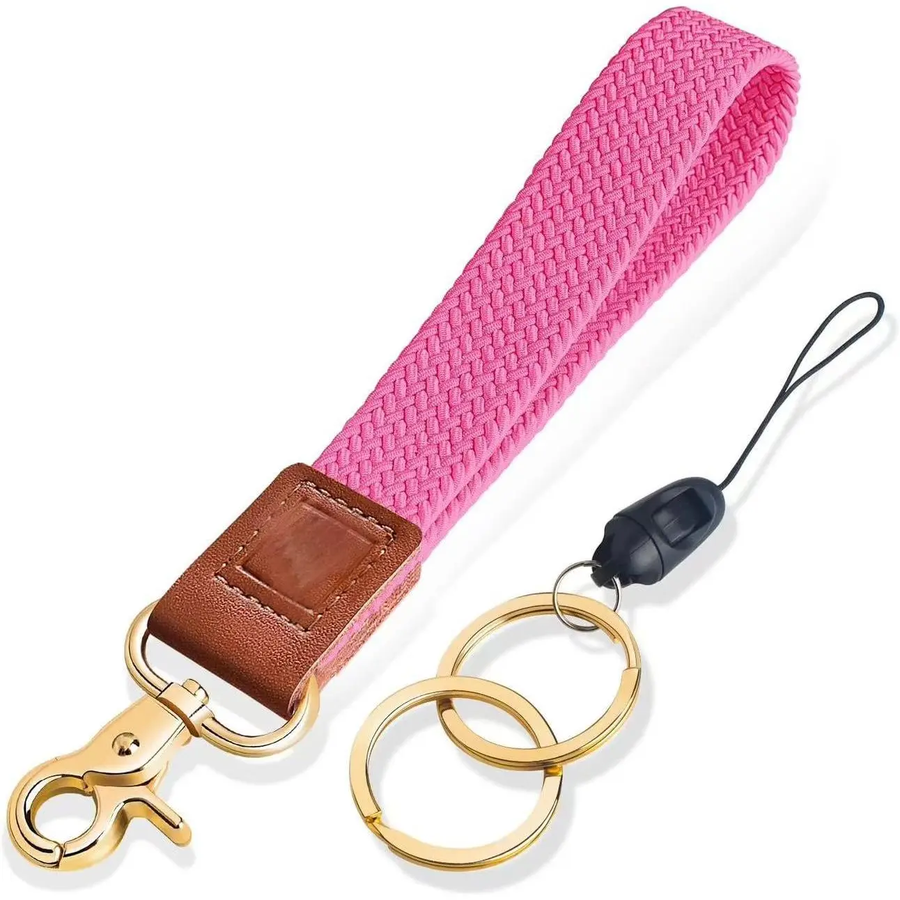 Elastic Woven Nylon Wrist Lanyard Equipped With Detachable Metal Split Key Ring Flexible Stretch Wear Resistant Fabric Anti-Lost Design Unisex For Smartphone Keys Daily Portable Multi Purpose Carry Decorative Wrist Accessory