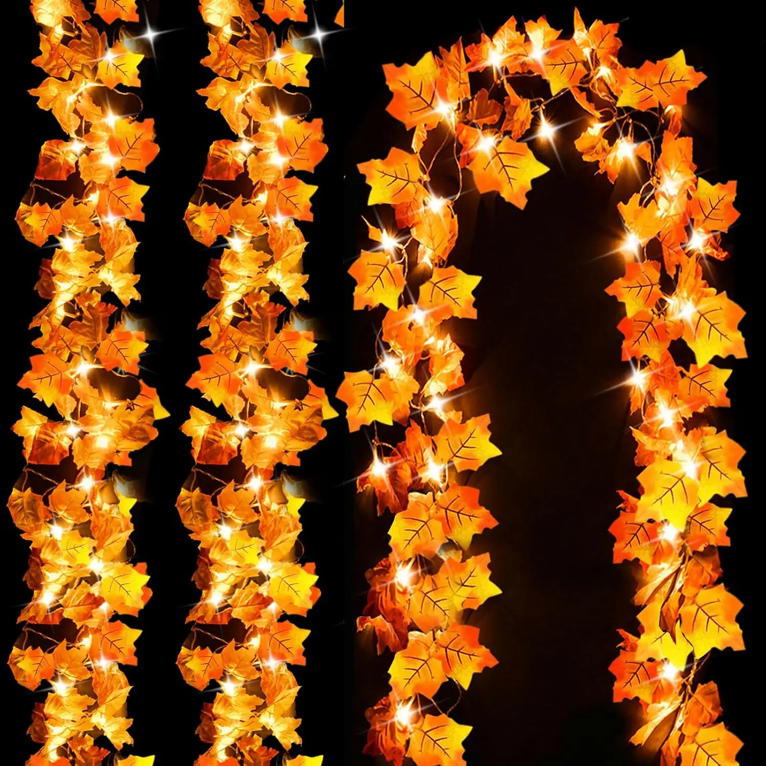 Fall Decor 3-Pack Fall Leaf Garland with Lights,  24.6ft 60 LED Halloween String Lights, Thanksgiving Decorations for  Holiday Autumn Indoor Friendsgiving