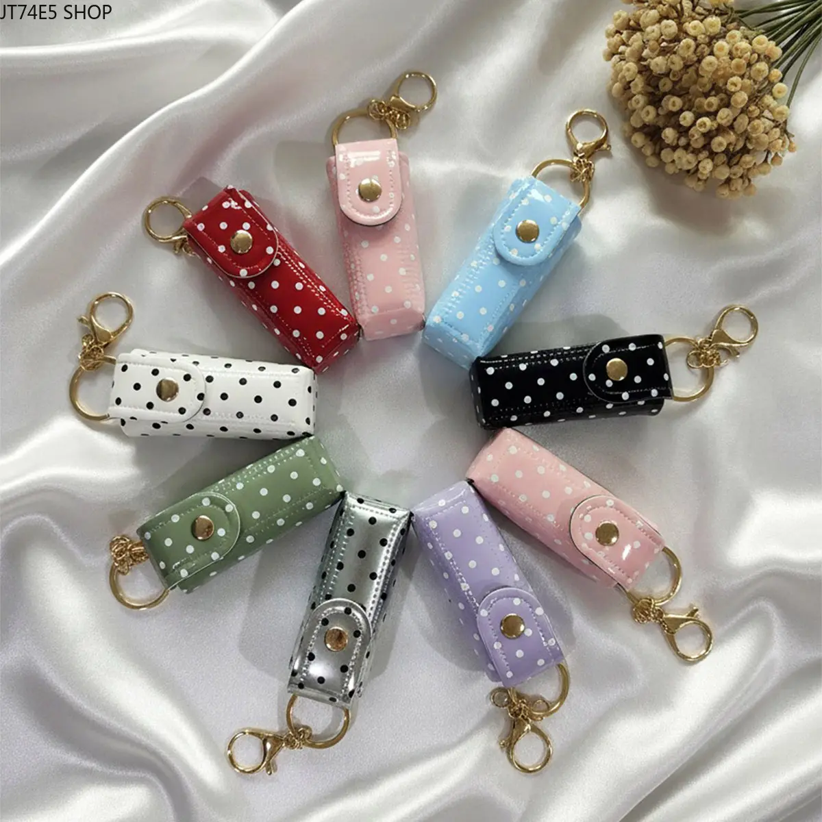 Women's Dotted PU Portable Pouch - Creative Compact Women's Fashion Storage Bag for Everyday Lipstick, Perfume, Coin Pendant