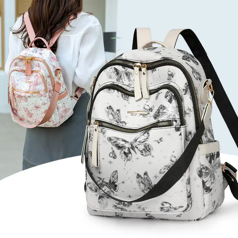 Women's Stylish Butterfly Print Anti-Theft Backpacks for School - All-Match, Lightweight, Adjustable Padded Shoulder Straps, Secure Zipper Closure, Casual Daypack for Work Commute