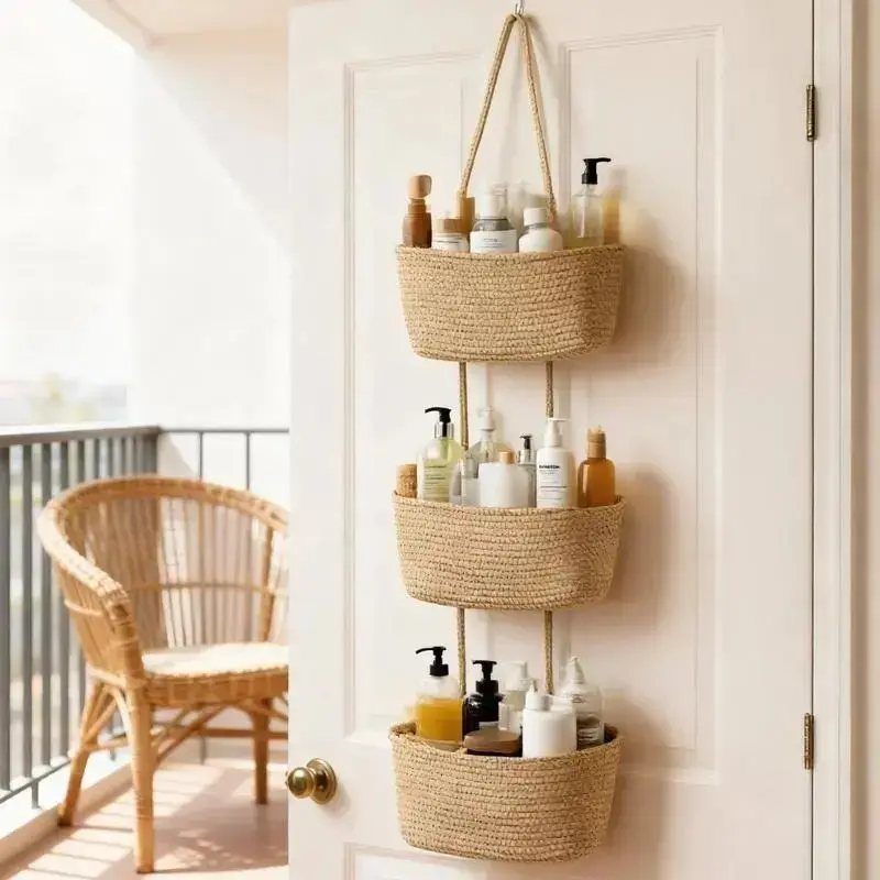 【Handmade】Woven cotton 3-Tier Over the Door Basket, Wall-Mounted Jute Storage Organizer–Decorative Nursery Baskets, Perfect for Busy Mom/Dad to Store Diapers & Toys small basket Gift Hook laundry basket house organizers decor storage basket giftsforfamily