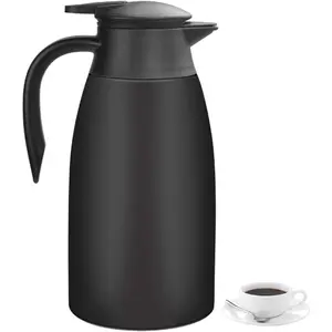 Thermal Coffee Carafe 70 oz / 2L Insulated Stainless Steel Double Walled Vacuum Pot Flask Hot Beverage Dispenser for Water Tea Keep 12/24 Hours Hot/Cold (Black)
