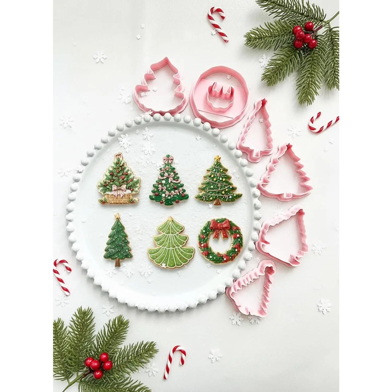 6-Count Christmas Cookie Bakeware Set - Thick, Smooth PLA Clay Rolling Baking Utensils, 2-3 In Large Christmas Tree/Snowflake/Wreath Shapes, Winter Holiday-Friendly, Cake