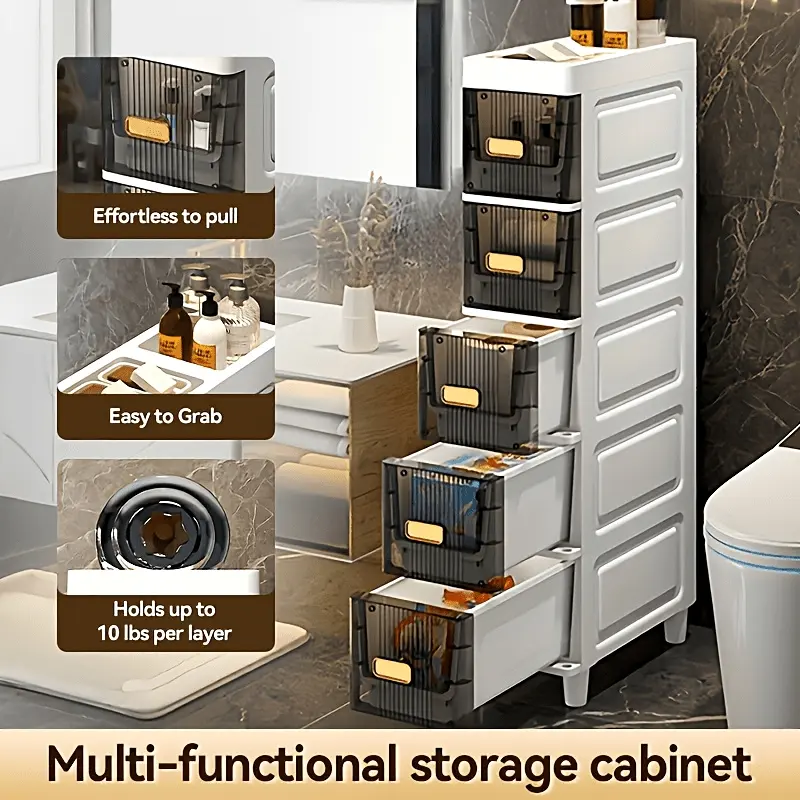 3/4/5/6 layers of luxurious slim storage cabinets with drawers, durable and waterproof PP material, multifunctional storage box, suitable for bathrooms, kitchens, personal care product distributors, etc., suitable for small spaces, storage drawer units
