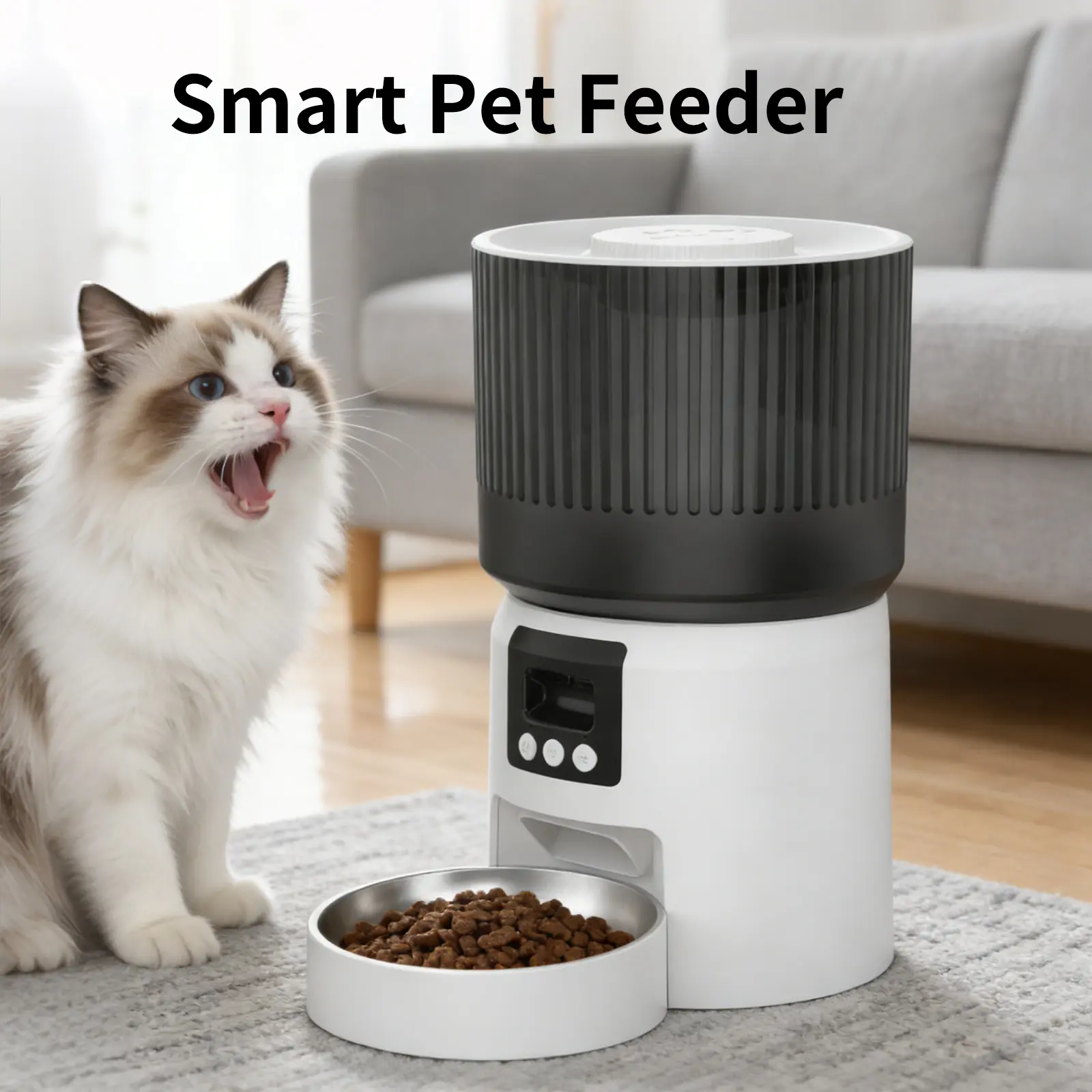 Programmable Cat Feeder, Auto Timed Pet Food Dispenser, Detachable Stainless Steel Tray, Portion Control Feeder for Kitten Puppy