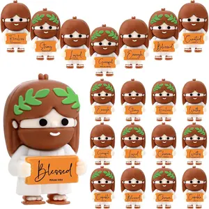 Thyle 60 Pcs End of The School Year Gift Little Jesus Figures Bulk Christian Figure for Fathers Day Rubber Mini Jesus Desk Decor Religious Gift for Vbs Summer Camp Church Sunday School (Simple)